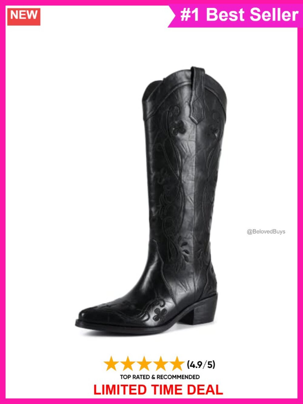 Wetviro Women's Knee-High Western Cowboy Boots Faux Leather Pull-On